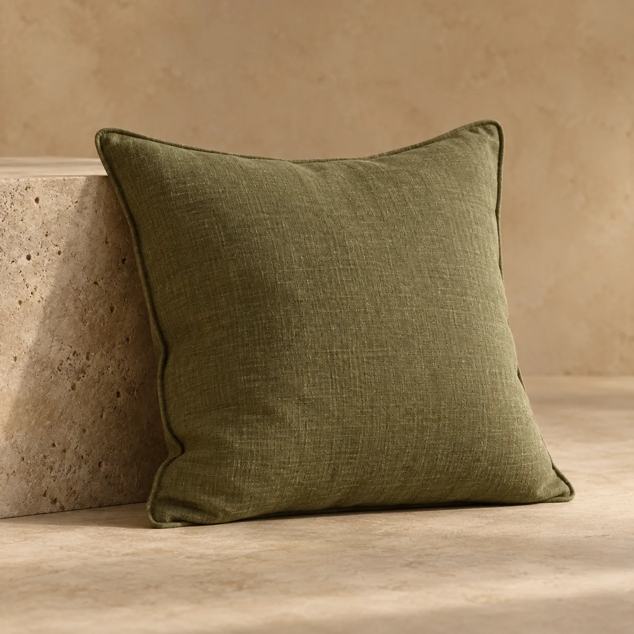 Olive linen cushion — sample product concept