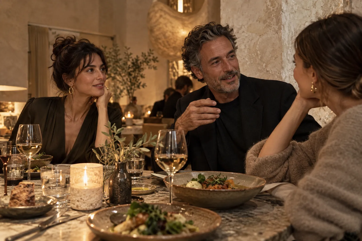 An evening table set for shared food and conversation — editorial concept