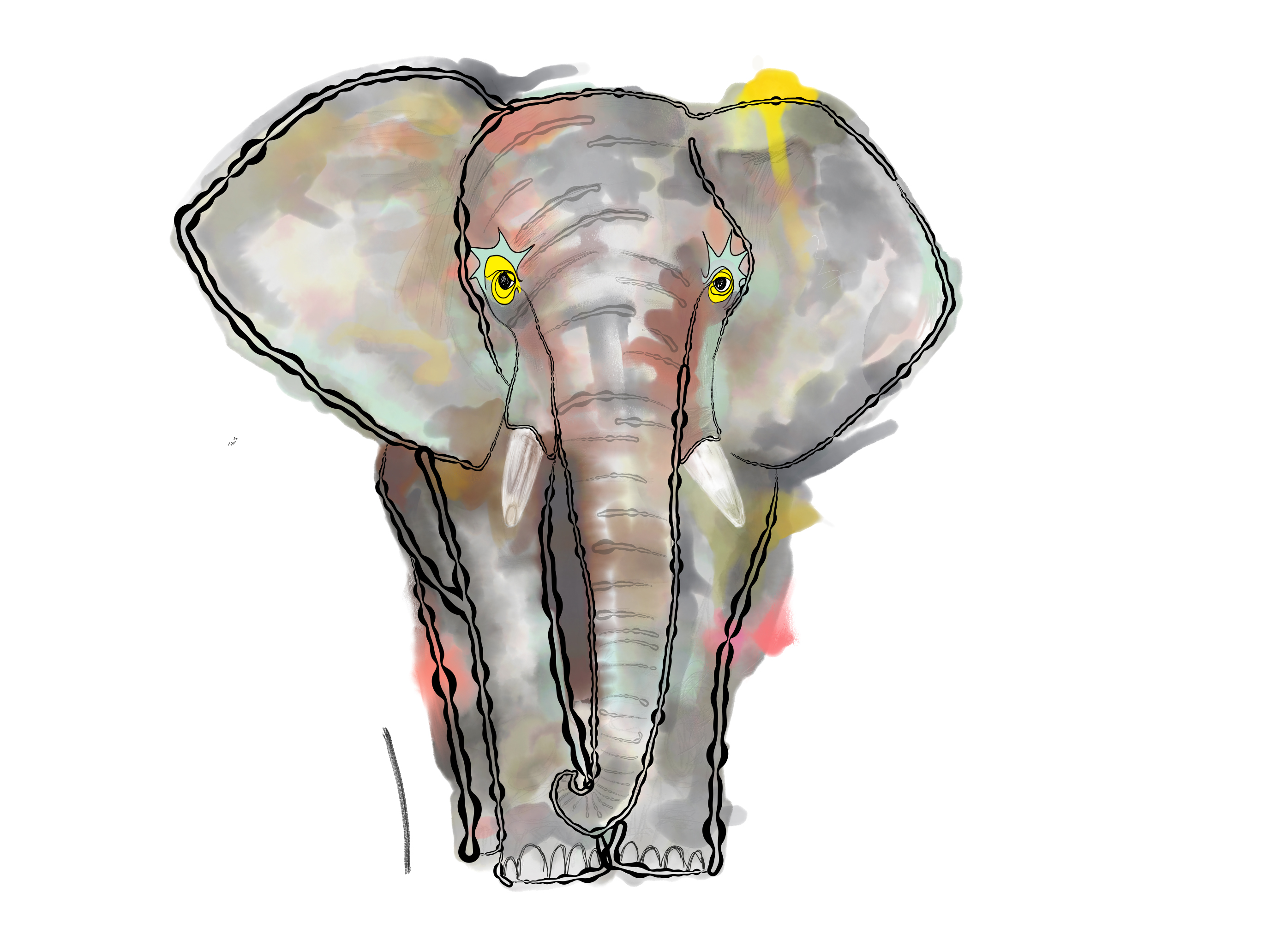 Original elephant illustration in its approved framed interior study