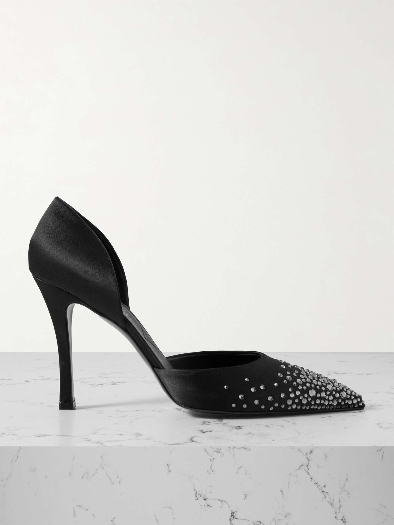 Crystal-embellished satin pumps
